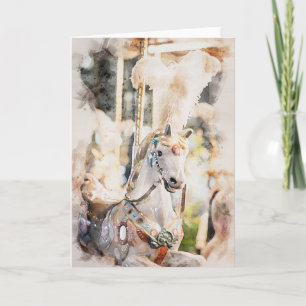 Watercolor Stil Pastel Carousel Horse Kort