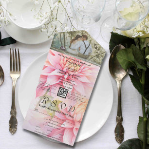 Watercolor Stil Rosa Dahlia Blommigt QR-kod Foto