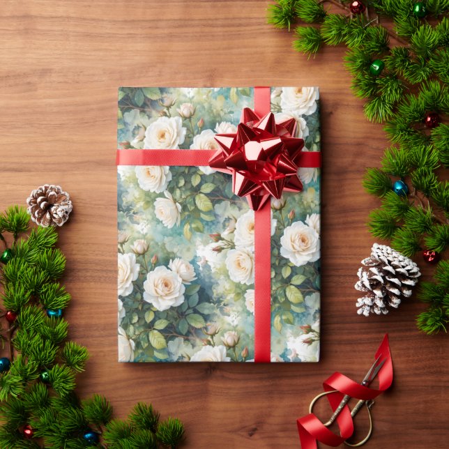 Watercolor Stil Vit ros Garden Flower Presentpapper (Julgåva)