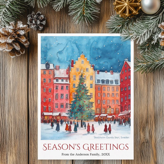 Watercolor Stockholm Gamla Stan-julresor Helg Vykort (Watercolor Stockholm Gamla Stan Christmas Travel Holiday Postcard)