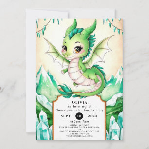 Watercolor Stollig Dragon Birthday Inbjudningar