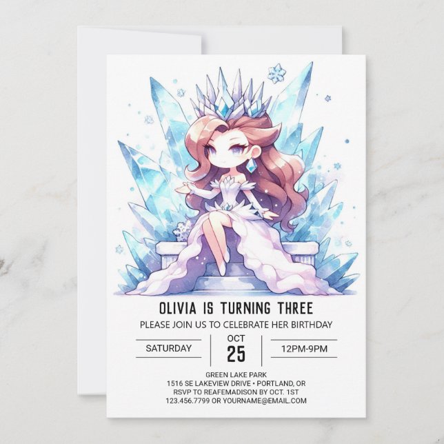 Watercolor Stollig Princess Birthday Inbjudningar (Framsida)