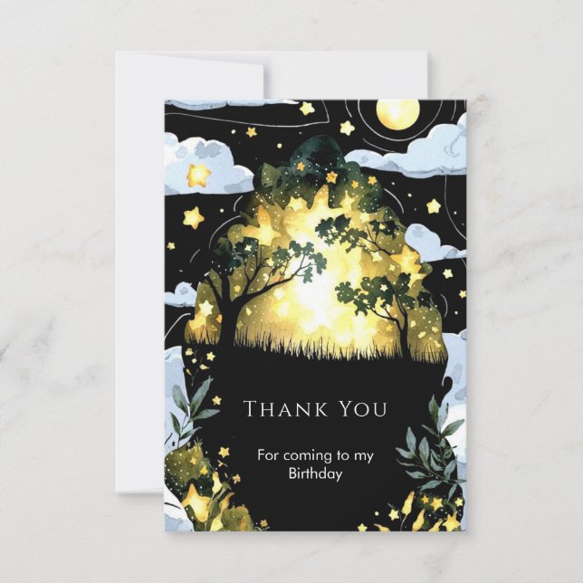 Watercolor Stollig Woodland Birthday Tack Kort (Framsida)