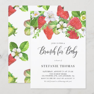 Watercolor Strawbär Botanical Baby Brunch Inbjudningar