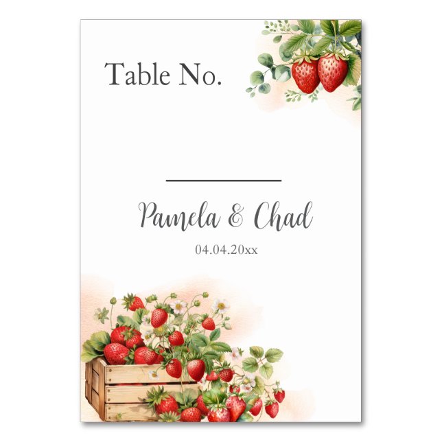 Watercolor Strawbär Bröllop Bordsnummer (Framsidan)