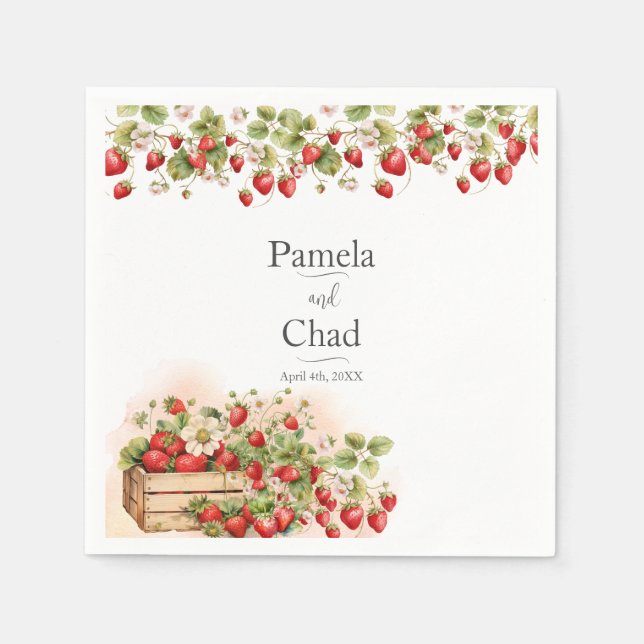 Watercolor Strawbär Bröllop Pappersservett (Framsidan)