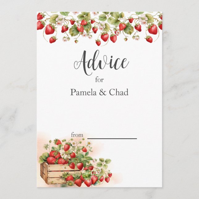 Watercolor Strawbär Bröllop Rådkort (Framsida)