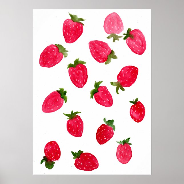 Watercolor Strawbär Mönster Poster (Framsidan)