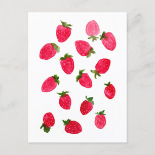Watercolor Strawbär Mönster Vykort