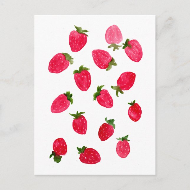 Watercolor Strawbär Mönster Vykort (Framsida)