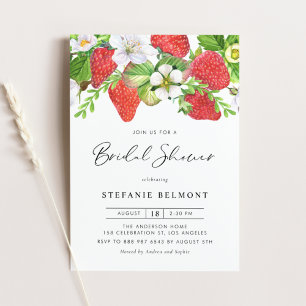 Watercolor Strawbär Sommar Möhippa Inbjudningar
