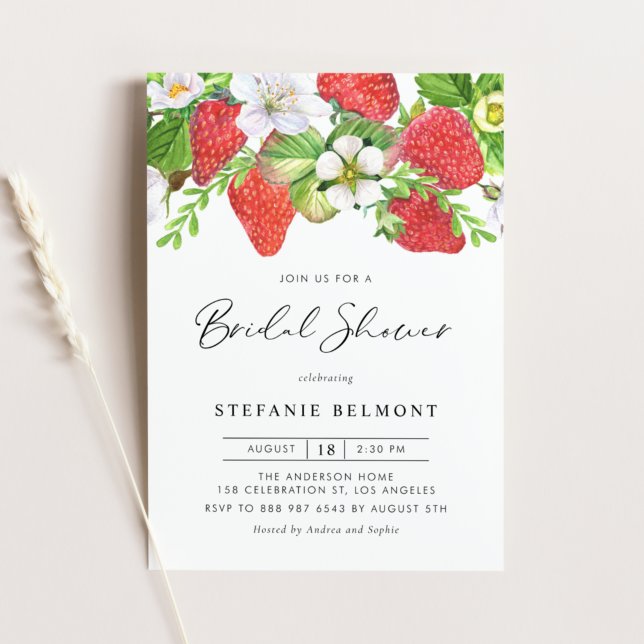 Watercolor Strawbär Sommar Möhippa Inbjudningar (Skapare uppladdad)