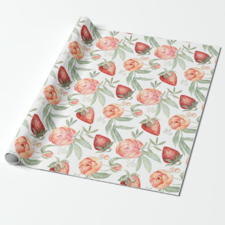 Watercolor Strawberries and Garden Flowers Presentpapper