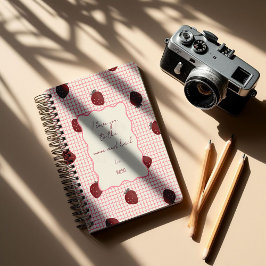 Watercolor Strawberries on Pink Grid- Valentine Anteckningsbok