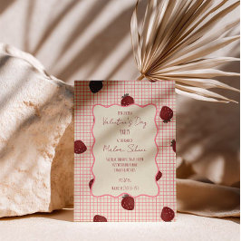 Watercolor Strawberries on Pink Grid- Valentine Inbjudningar