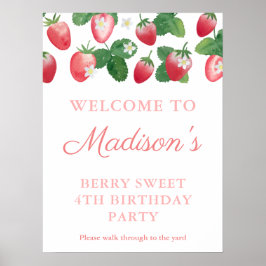Watercolor Strawberry Berry Sweet Birthday Välkomm Poster