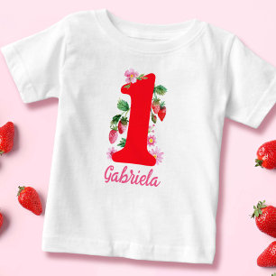 Watercolor Strawberry Birthday Girl Rosa and Red T Shirt