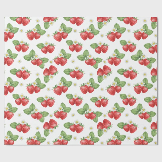 Watercolor Strawberry Fruit and Flowers  Presentpapper (Platt)