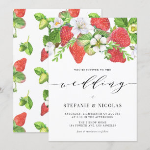 Watercolor Strawberry Garland Botanical Bröllop Inbjudningar
