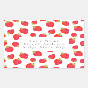 Watercolor Strawberry Mönster Adressetiketter Rektangulärt Klistermärke