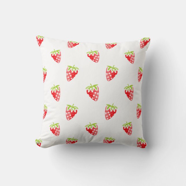 Watercolor Strawberry Mönster Kudde (Framsida)