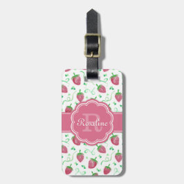Watercolor Strawberry Mönster med Monogram Bagagebricka