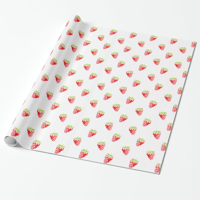 Watercolor Strawberry Mönster Presentpapper (Utrullad)