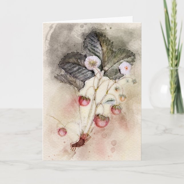 Watercolor Strawberry Plant Mors dag Kort (Framsida)