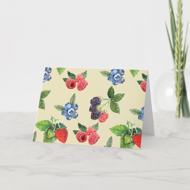 Watercolor Strawberry Raspberry Currency Mönster Kort (Framsida)