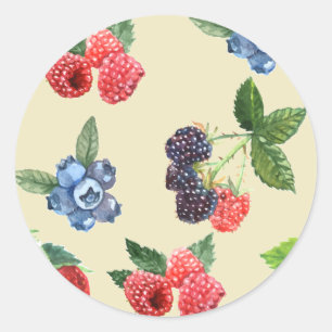 Watercolor Strawberry Raspberry Currency Mönster Runt Klistermärke