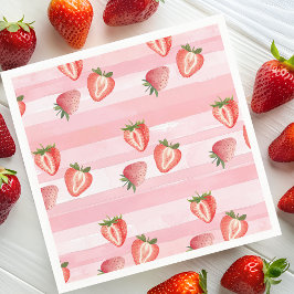 Watercolor Strawberry Rosa Rand Pappersservett