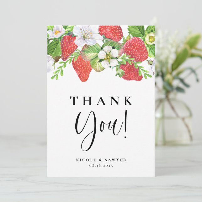 Watercolor Strawberry, sommartid Bröllop Tack Kort (Stående Fram)
