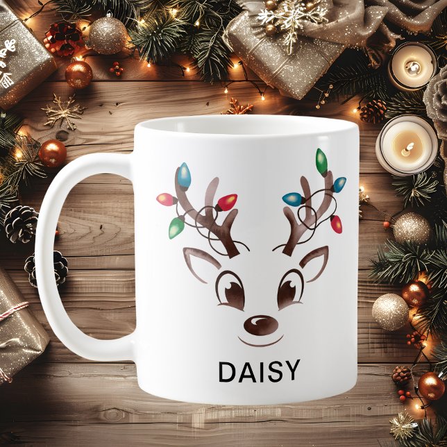Watercolor String Lights Reindeer Custom Name Kaffemugg (Watercolor String Lights Reindeer Custom Name Coffee Mug
)