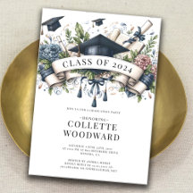 Watercolor Studenten Blommigt Banner Grad Party