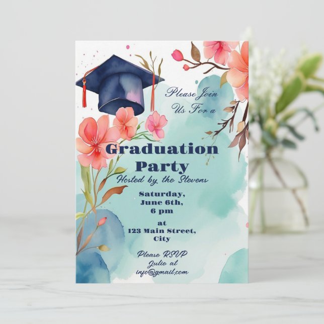 Watercolor Studenten Firande Inbjudningar (Stående Fram)