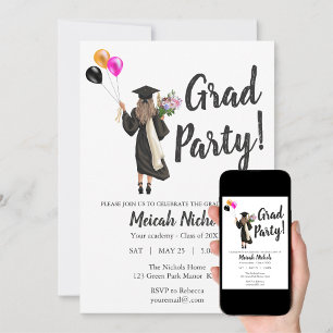 Watercolor Studenten Modern Trendig Girl Inbjudan