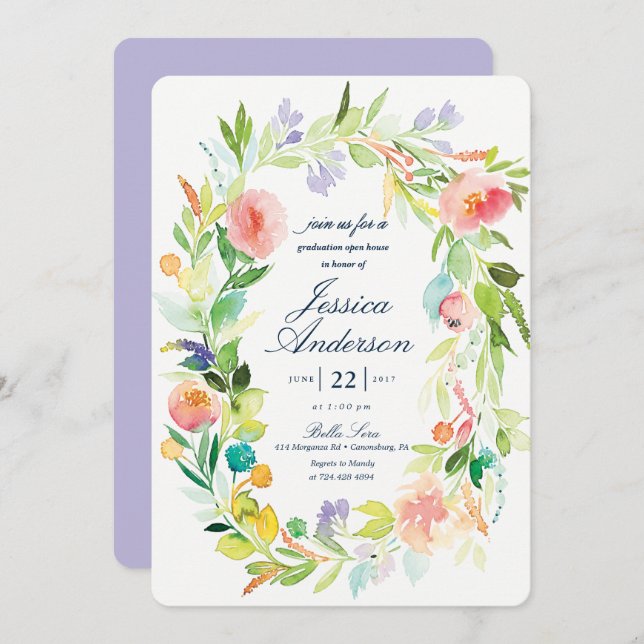 Watercolor Studenten Open House-inbjudan Inbjudningar (Fram/baksida)