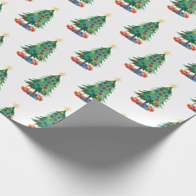 Watercolor Style Christmas Trees and Gifts Pattern Presentpapper (Hörn)