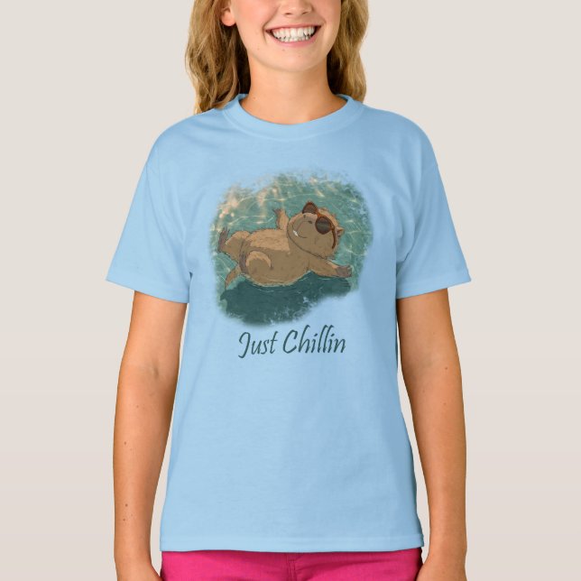  Watercolor Style Fun Capybara Just Chillin Quote T Shirt (Framsida)
