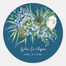 Watercolor Succulent Blommigt Bouquet Boho Bröllop Runt Klistermärke