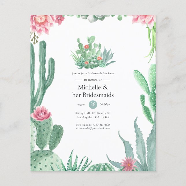Watercolor Succulents Bröllop Bridesmaids Luncheon Flygblad (Framsidan)