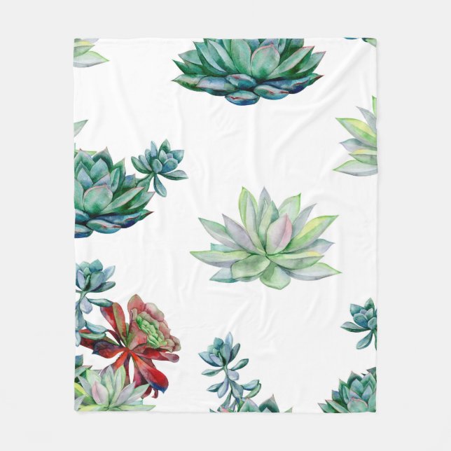 Watercolor succulents seamless pattern, echeveria  fleecefilt (Framsidan)