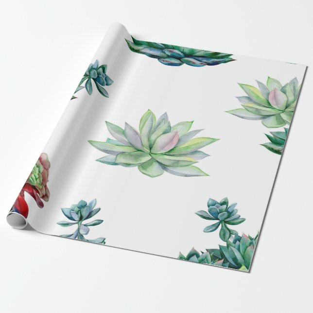 Watercolor succulents seamless pattern, echeveria  presentpapper (Utrullad)