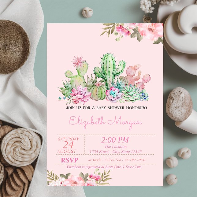 Watercolor Sukkulent, Blommig Baby Shower  Inbjudningar (Skapare uppladdad)