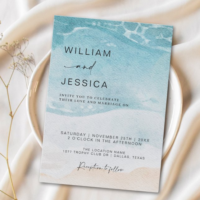 Watercolor Summer Beach Destination Wedding Inbjudningar (Skapare uppladdad)