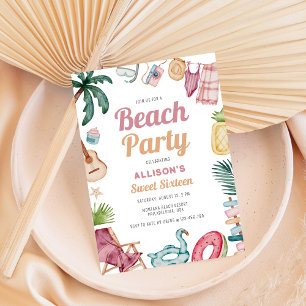 Watercolor Summer Beach Sweet sixteen Inbjudningar