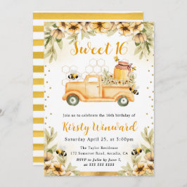 Watercolor Summer Bee Lastbil & Sunwers Sweet 16 Inbjudningar