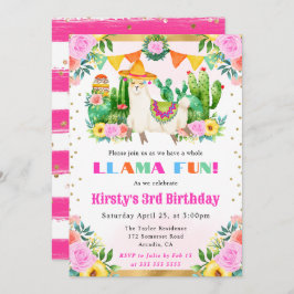 Watercolor Summer Blommigt Llama Barns födelsedag Inbjudningar