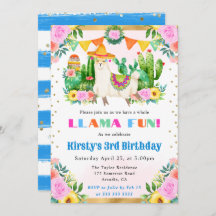 Watercolor Summer Blommigt Llama Barns födelsedag