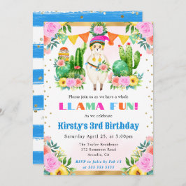Watercolor Summer Blommigt Llama Barns födelsedag Inbjudningar